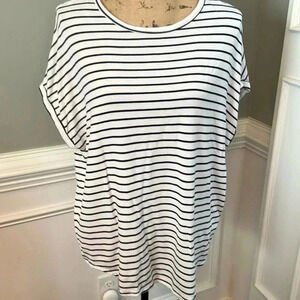 Buffalo David Britton - White and Black Striped Short Sleeve Top - Size Large